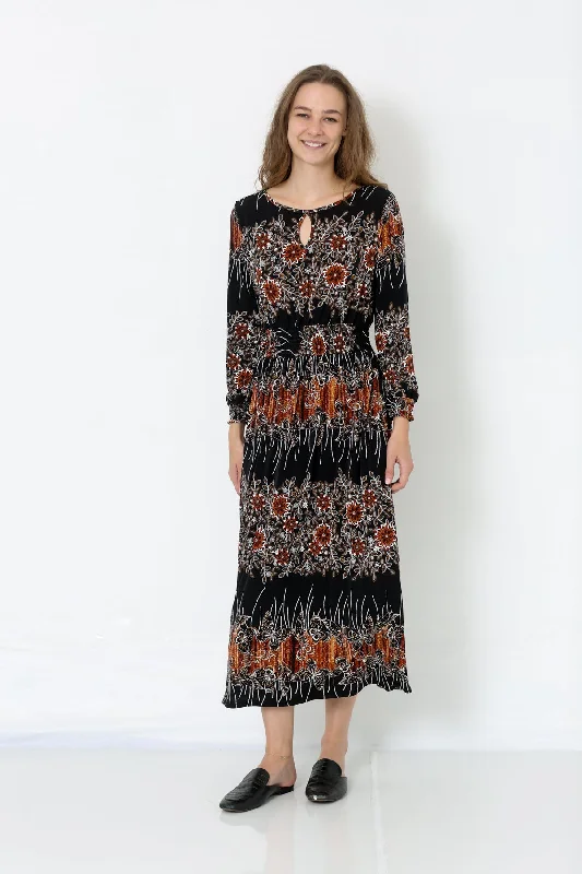 3/4 SLEEVE KEY HOLE ROUND NECK DRESS - D2490-PE-RM