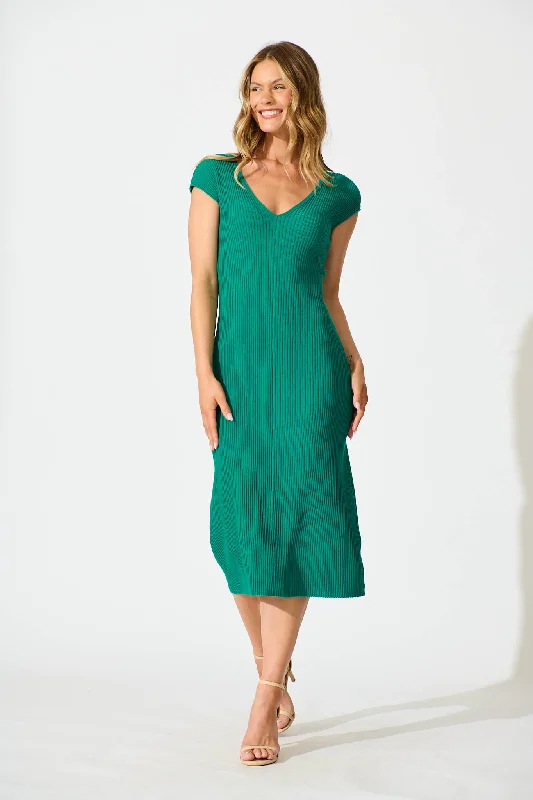 Evita Midi Knit Dress in Emerald
