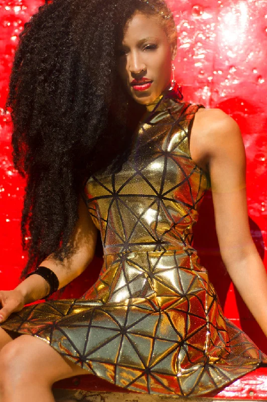 Gold Disco Skater Dress