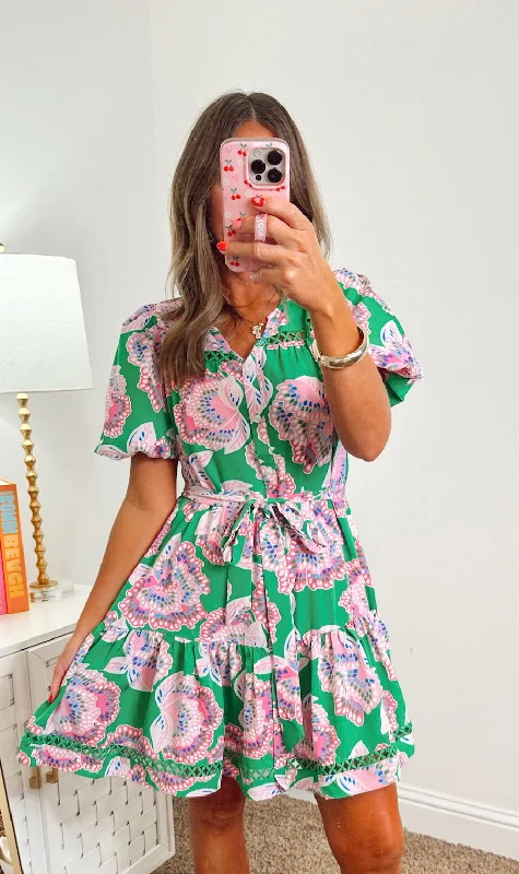 Mary Square Petal Tango Green Addison Dress