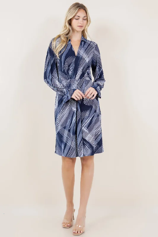 RUFFLE LS SURPLICE PLEATED DRESS - D3565-PN-2547