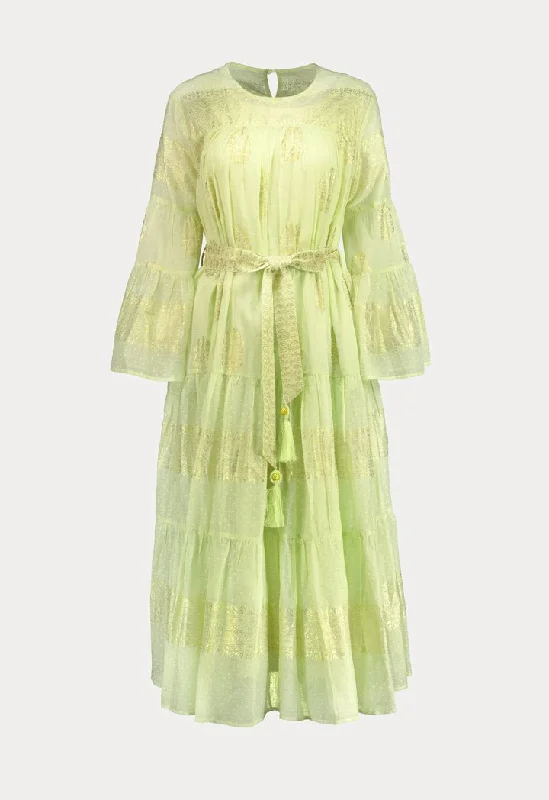 Choice Printed Linen Tiered Dress Mint