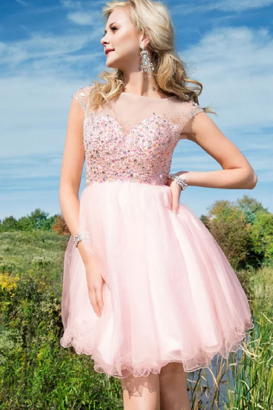 Charming Sparkly Pink Beading Tulle Short Homecoming Dresses K140 Tunics Satin smooth