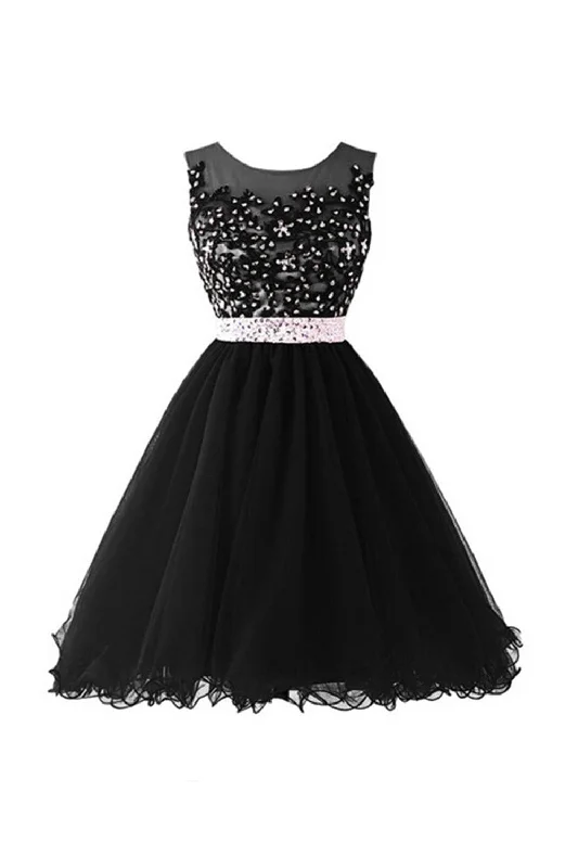 Black Beaded Cap Sleeves Lace Homecoming Cocktail Dresses ED0680 Tunics Denim casual