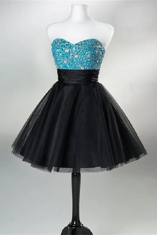 Black Shirt With Silver Beads Sweetheart Short Handmade Homecoming Dress K184 Tunics Versatile stylish
