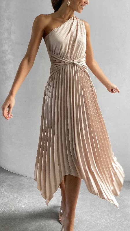 Cali One Shoulder Midi Dress - Champagne Tunics Travel practical