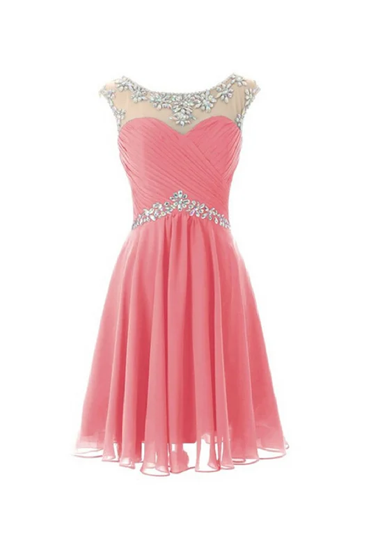 Cap Sleeves Beaded Pink Short Prom Homecoming Dresses ED0672 Tunics Prom sequined