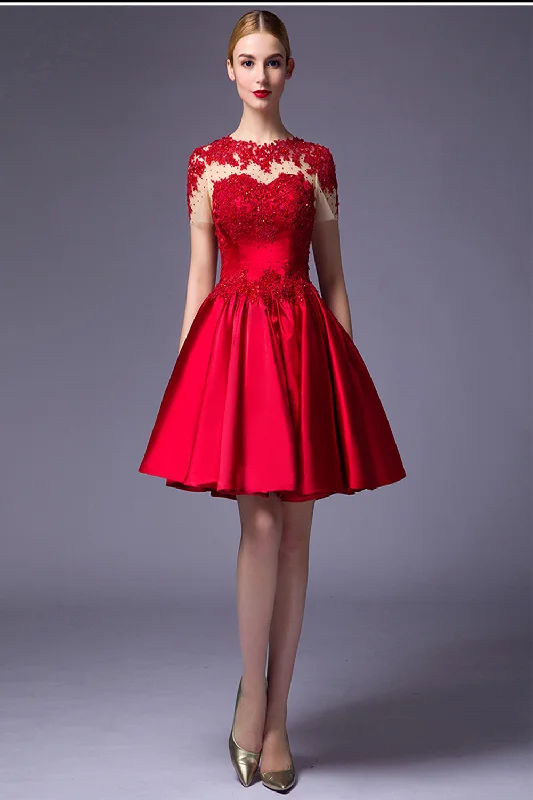 Cap Sleeves Beaded Red Lace Homecoming Cocktail Dress ED0714 Turtleneck Warm Winter