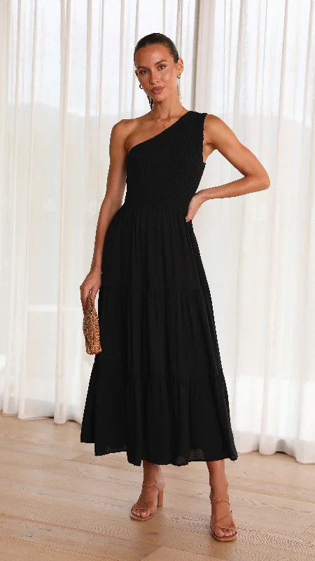 Cassy Midi Dress - Black Tunics Satin smooth