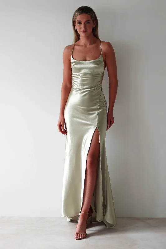 Celinee Satin Maxi Gown | Sage Tunics Mesh breathable