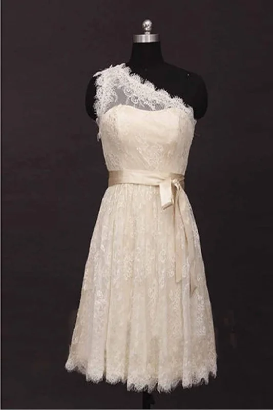 Pretty One Shoulder Lace Short Open Back Homecoming Dress K64 Tunics Handmade artisanal