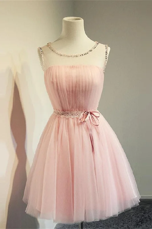 Cute Simple Pink Short High Low Tulle Homecoming Dress For Teens K176 Casual Short Summer