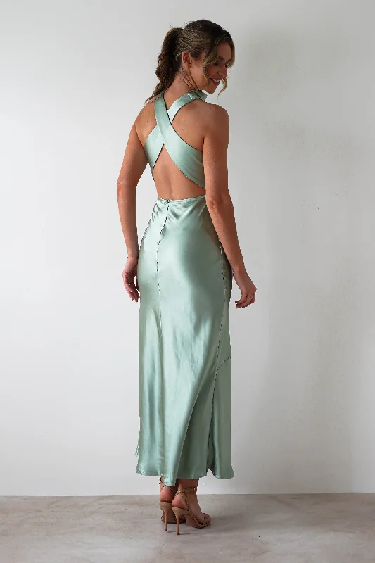 Stefanie Soft Satin Maxi Dress | Sage Green Tunics Denim casual