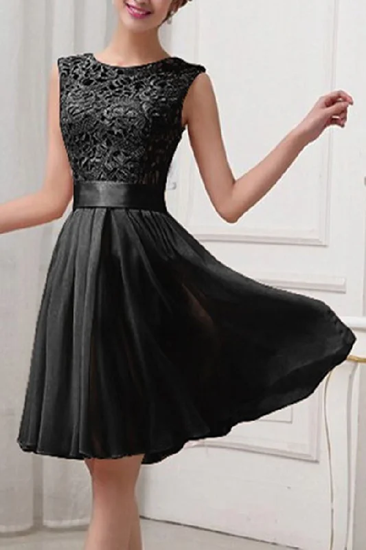 Elegant Black Simple Lace Short Chiffon Homecoming Dress For Teens K136 Tunics Yoga stretchy