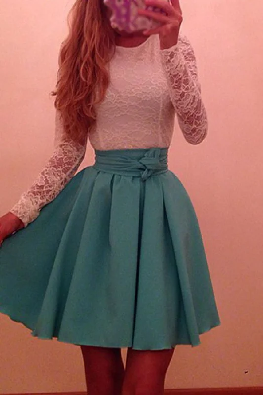 Elegant Pretty Long Sleeves Lace Homecoming Dress With Belt K175 Tunics Trendy modern