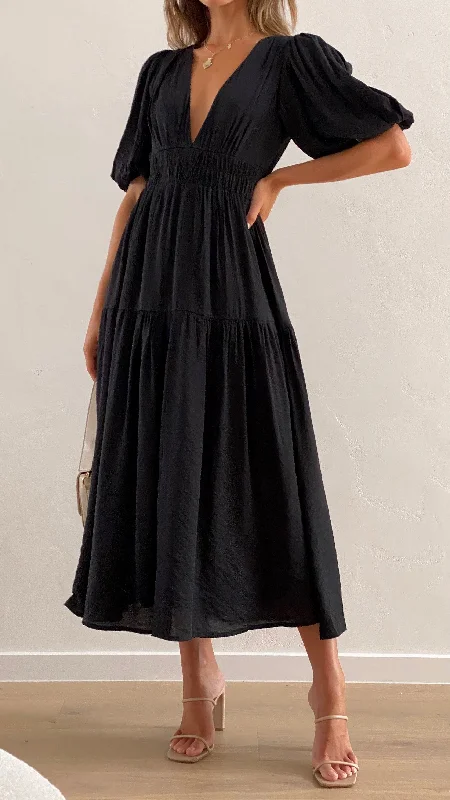 Erin Midi Dress - Black Turtleneck Warm Winter