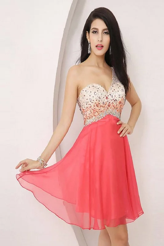 One Shoulder Beading Pretty Short Backless Homecoming Dress K60 Tunics Favorite customer