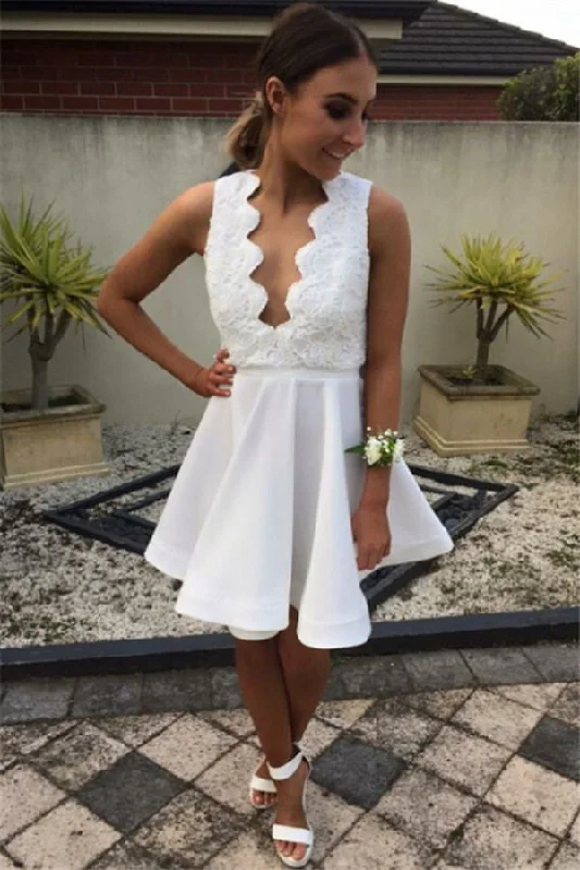 Girly Short White Lace Deep V-neck Homecoming Dress For Teens K207 Tunics Print Colorful Girly Short White Lace Deep V-neck Homecoming Dress For Teens K207 Tunics Print Colorful