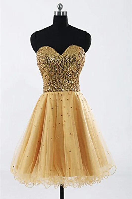 Gold Sweetheart Beaded Backless Back Up Lace Homecoming Dresses ED0679 Tunics Trousers formal
