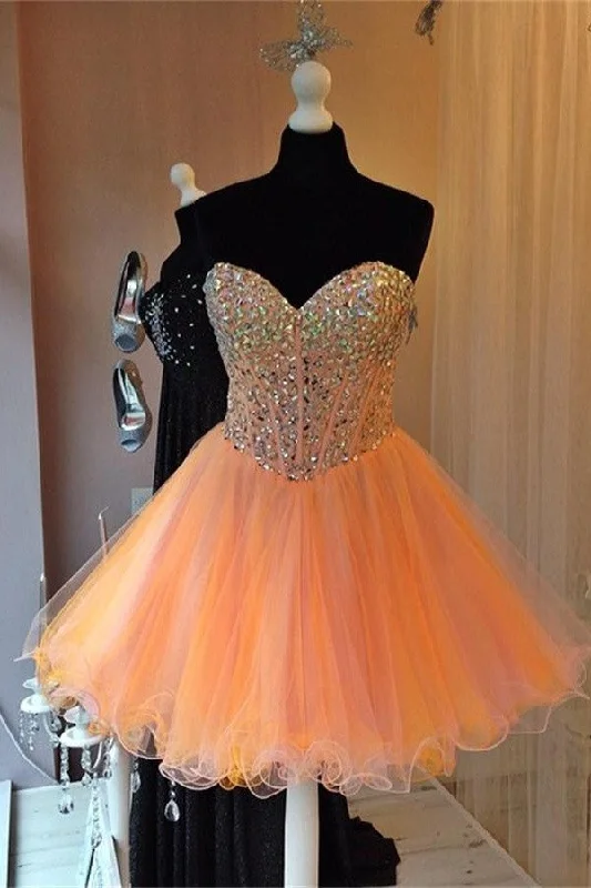 Gorgeous Sparkly Short Strapless Beading Tulle Homecoming Dress K157 Tunics Short Trendy