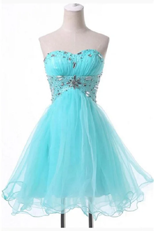 High Low Beading Sweetheart Ice Blue Short Cute Homecoming Dress K161 Crew Neckline Sporty