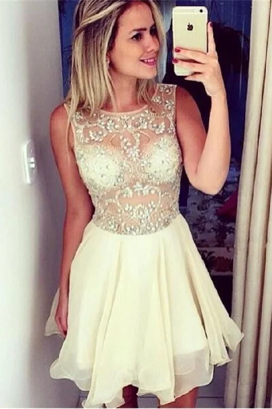 Ivory Chiffon Beaded Short Pretty Homecoming Dress For Girls K185 Tunics Favorite customer