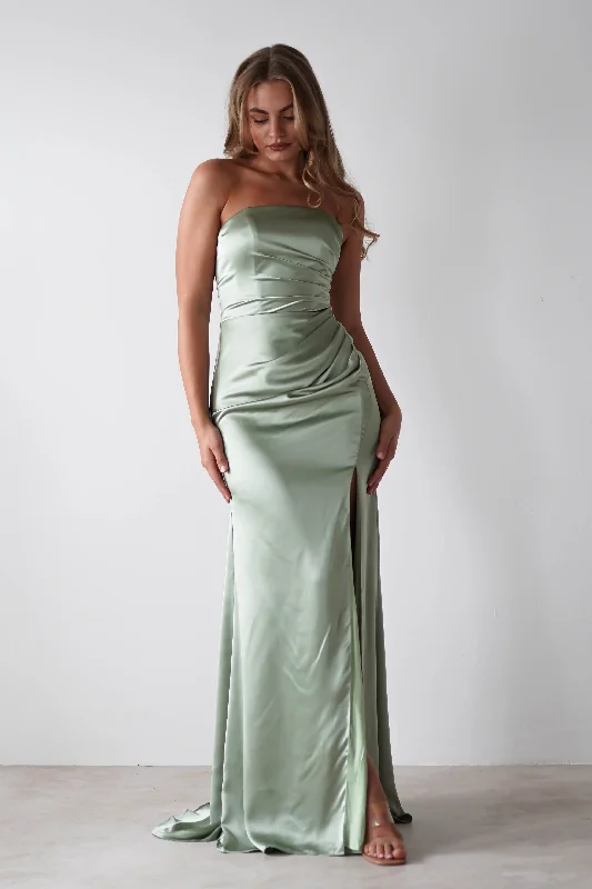 Melanie Soft Satin Maxi Gown | Sage Tunics Chinos classic