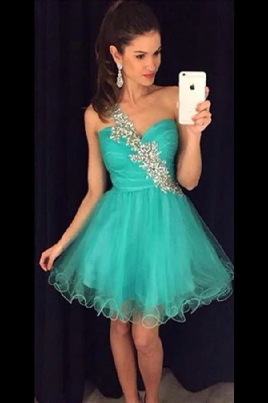 One Shoulder Pretty Teal Short Handmade Homecoming Dress K193 Tunics Ceremony elegant