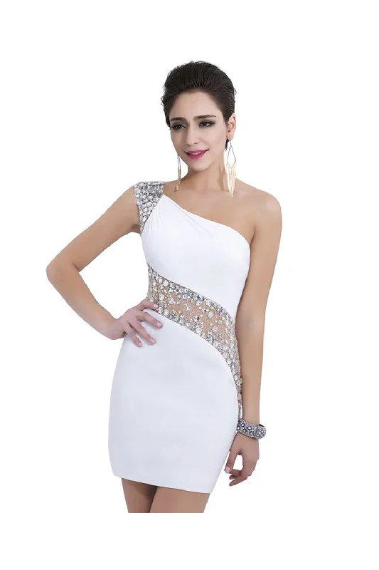 One Shoulder White Beaded Sheath Homecoming Dresses ED0690 Tunics Floral girly