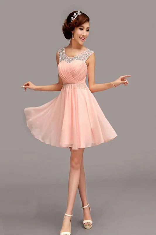Custom Made Pink Chiffon Short High Low Homecoming Dress K65 Tunics Fall fleece
