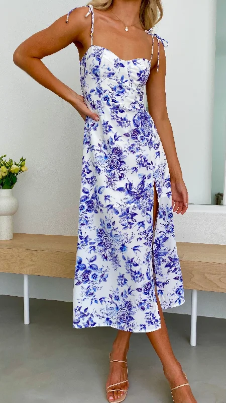 Laury Midi Dress - Blue Floral Tunics Office stylish