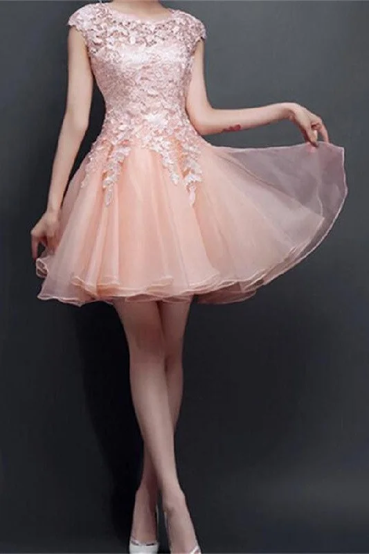 Pretty Blush Pink Lace Classy Comfy Cute Short Homecoming Dress K197 Tunics Evening elegant