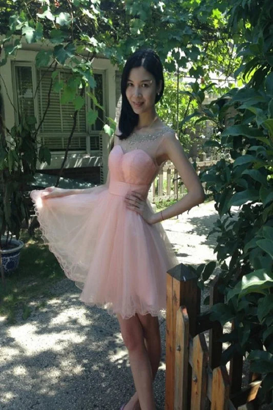 Pretty Pink High Low Beading Open Back Short Homecoming Dress K57 Tunics Sophisticated sleek