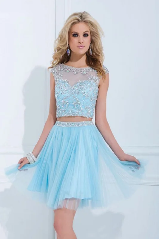 Pretty Two Pieces Light Sky Blue Cap Sleeves Short Homecoming Dress K58 Tunics Timeless classic