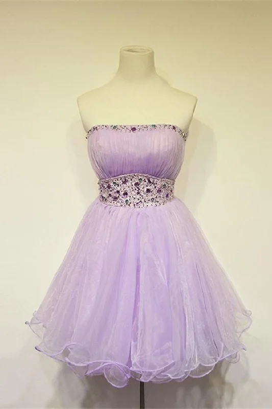 Purple Strapless High Low Beaded Lace Up Elegant Homecoming Dress K181 Tunics Cozy comfortable