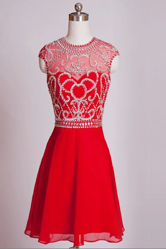 Homecoming Dresses Red Chiffon Cap Sleeves Short Prom Dresses ED0658 Tunics Vintage classic