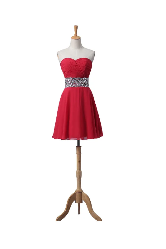 Sweetheart Red Chiffon Beaded Short Prom Homecoming Dresses ED0667 Tunics Seasonal trendy