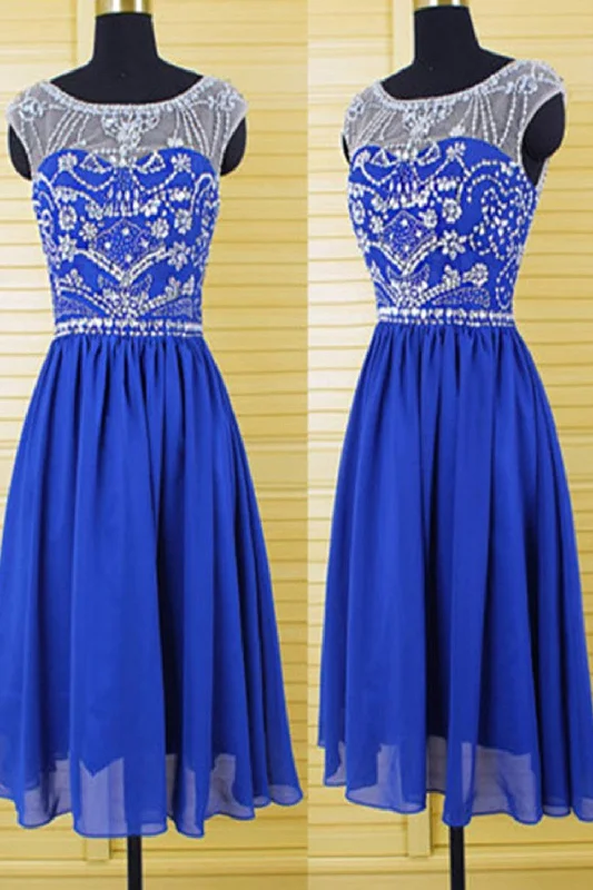 Cap Sleeves Royal Blue Chiffon Homecoming Dresses Prom ED0681 Tunics Fleece cozy