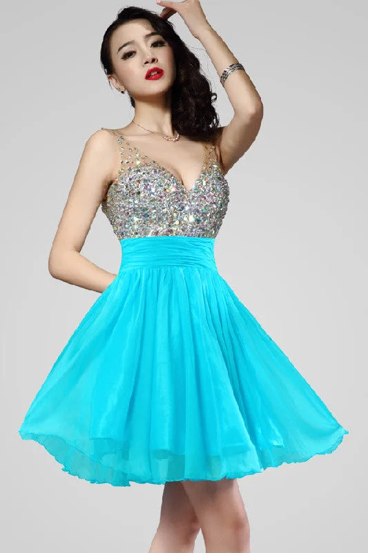 Chiffon V-neck Backless Homecoming Dress Short Prom Dress ED0831 Off-the-shoulder Chic Trendy