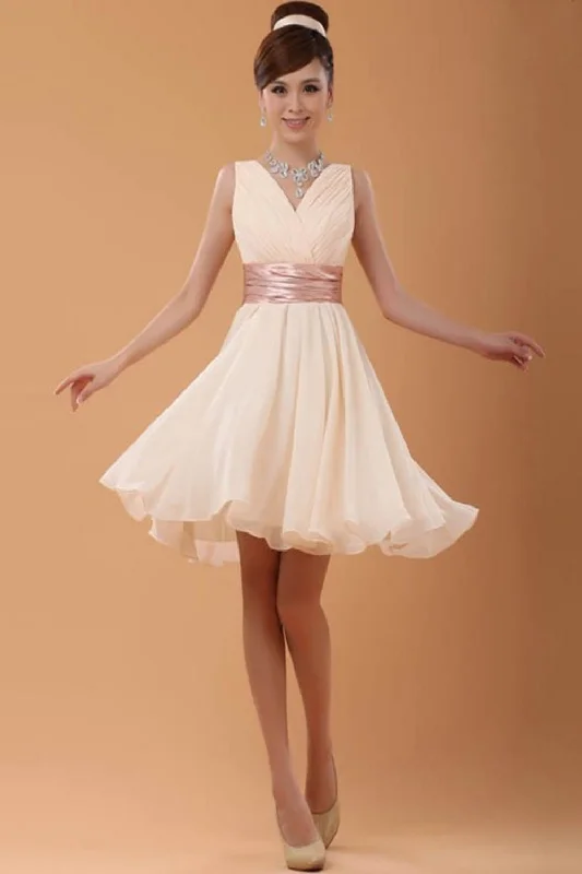 Simple Cheap Chiffon Cute V-neck High Low Homecoming Dress K69 Tunics Seasonal trendy