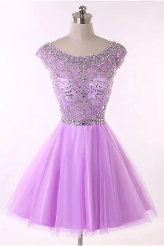 Sparkly Pretty Beading Short Tulle Homecoming Dresses With Flower Type K179 Tunics Handmade artisanal