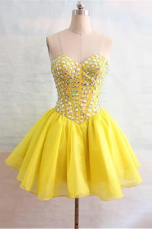 Sweetheart Beaded Yellow Short Handmade Cute Homecoming Dress K206 Tunics stripes playful Sweetheart Beaded Yellow Short Handmade Cute Homecoming Dress K206 Tunics stripes playful