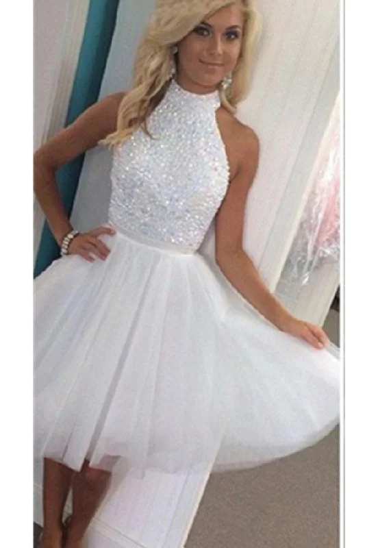 Top Selling Halter Beading Short Classy Tulle Homecoming Dress K166 Maxi Flowy Bohemian