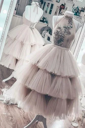 Unique Short Layered Tulle High Neck Short Prom Dresses, Homecoming Dresses OKO56 Tunics Luxurious high-end