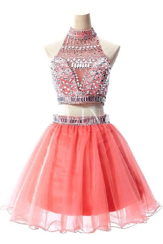 Watermelon Two Pieces Backless Short Prom Homecoming Dresses 556 Tunics Evening elegant