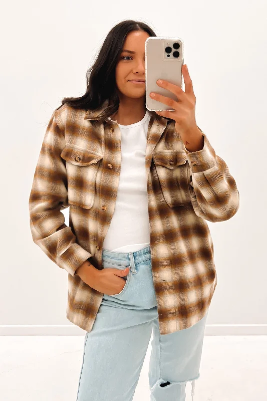 Barrio Overshirt Bronze Spandex Blend Rayon Blend Denim Blend