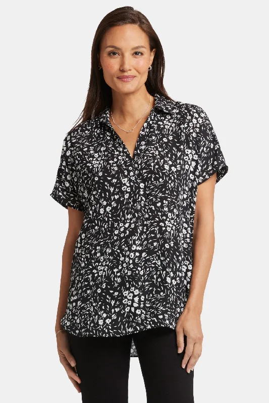 Becky Short Sleeved Blouse - Daniela Ditsy Asymmetrical Pockets Print