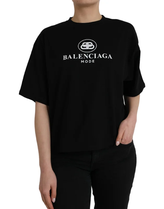 Black Cotton Logo Crew Neck Short Sleeves T-shirt Elasticated Padded Insulated