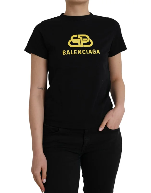 Black Cotton Logo Print Crew Neck Short Sleeves T-shirt Oversized T-Shirt Spandex breathable