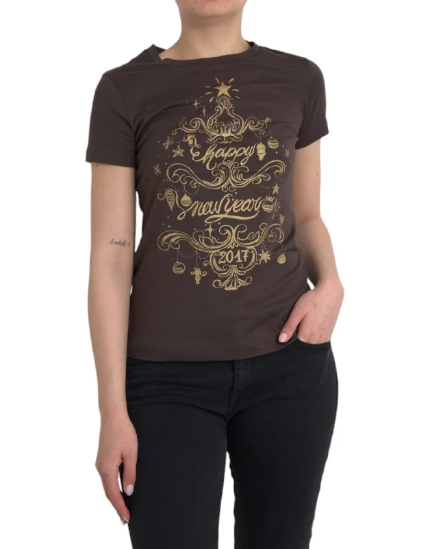 Brown Crewneck 2017 Motive Print T-shirt Ribbed Striped Patterned